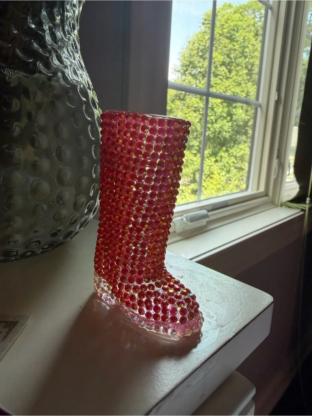 Anthropologie Pink Crystal Studded Boot Votive